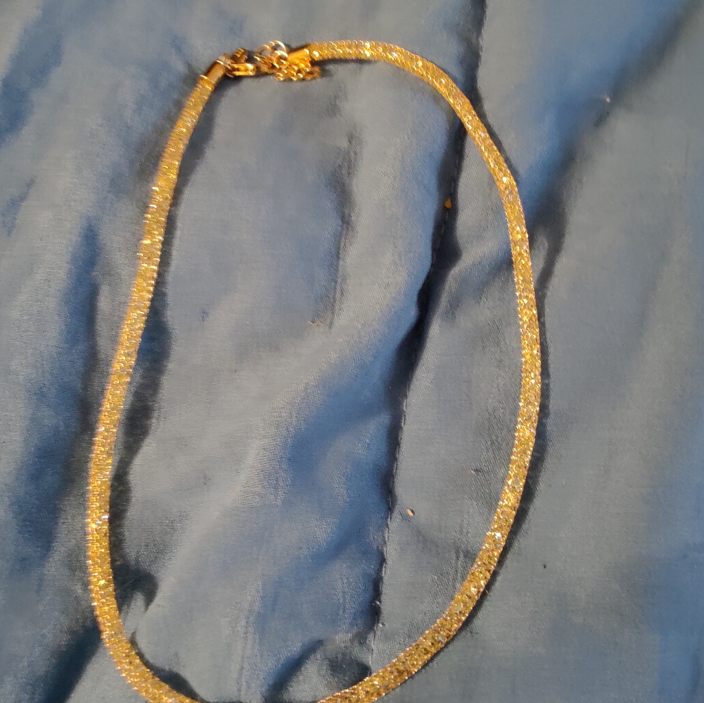 New In Bag Gold Tone Over Sterling Silver Mesh Necklace With Crystals 45$
